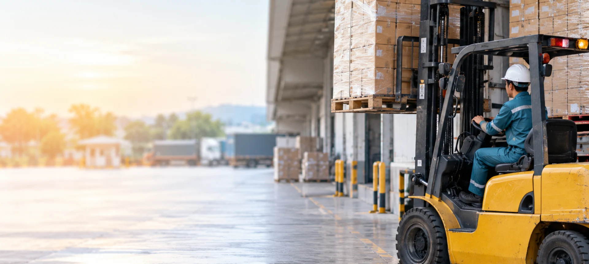 Xe nâng Phú An nâng pallet hàng tại kho