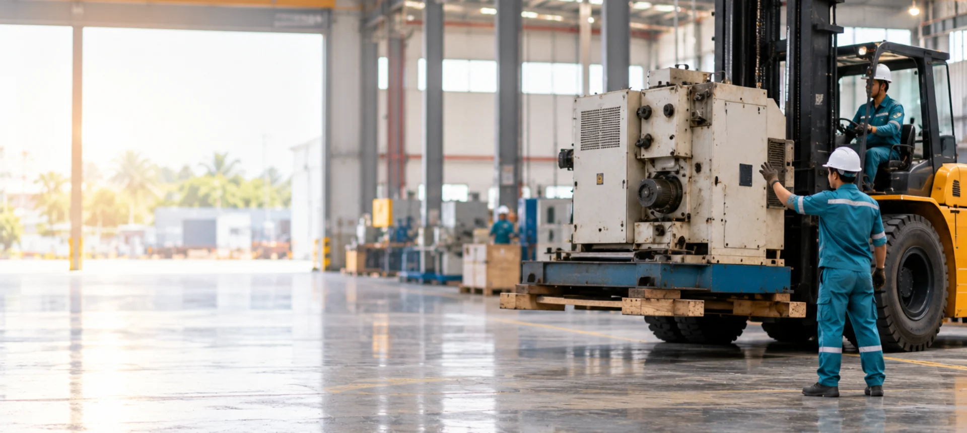 Di dời máy móc bằng xe nâng