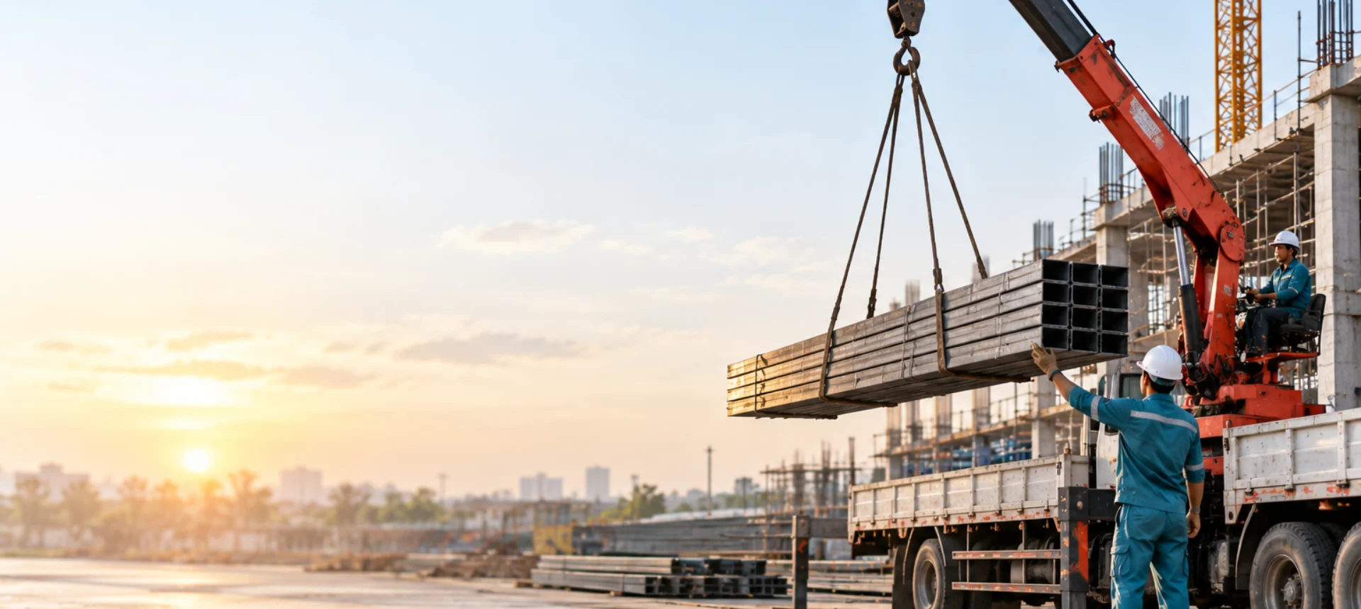 Xe cẩu tự hành nâng vật tư công trình